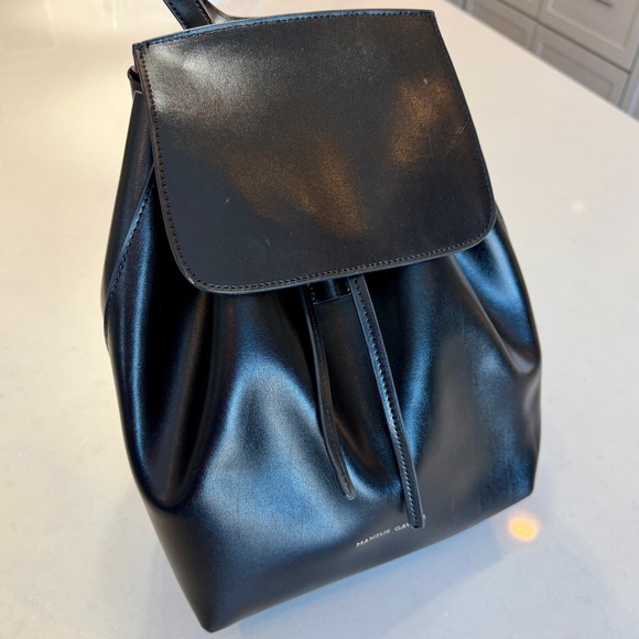 Mansur Gavriel Handbags - Mansur Gavriel Minimalist Leather Backpack in Black with Red Interior